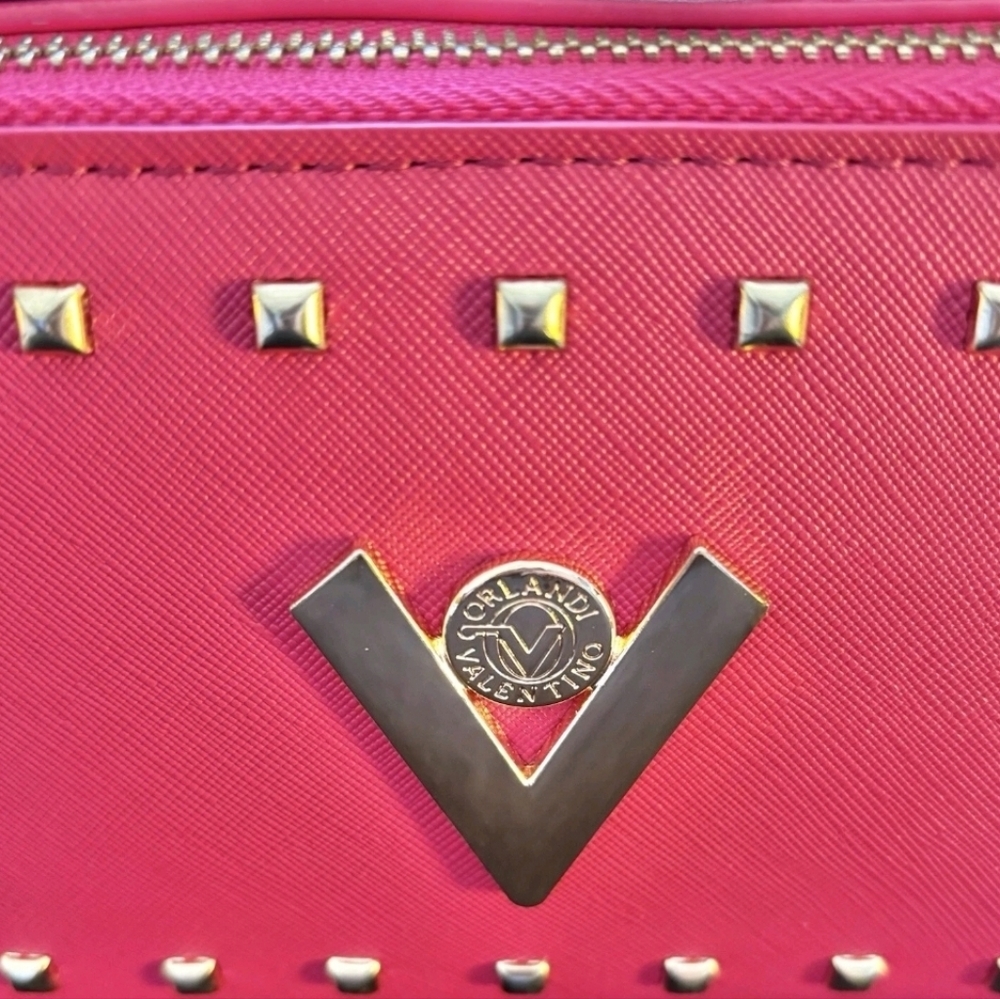 NWT Valentino Orlando Hot Pink Studded Camera Crossbody Gold V Logo - Picture 5 of 16
